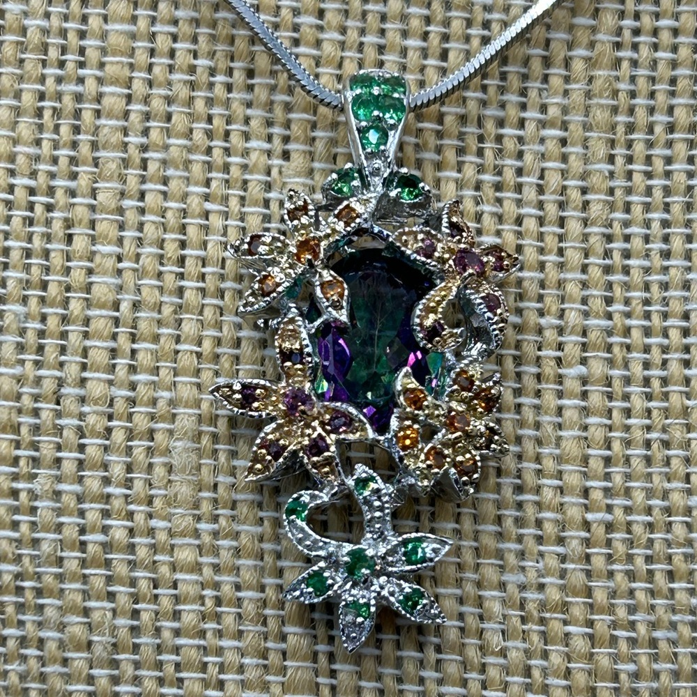 Sterling Silver/Platinum Mystic Topaz & Multi-Gemstone Pendant